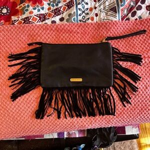 Steve Madden Black Fringe Wristlet Clutch